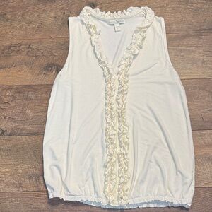 Ivory Cream Tank Sleeveless with Ruffle‎ Details Size Medium